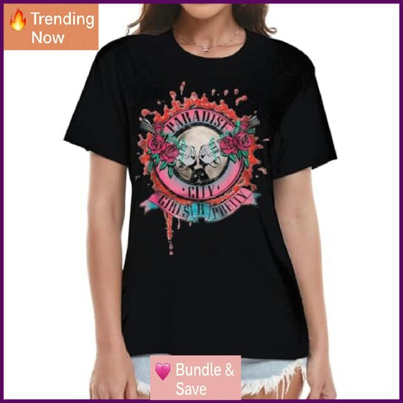 Vintage Rock Band Tee Women's Cotton Blend Graphic T-Shirt Casual Short Sleeve - Picture 3 of 7